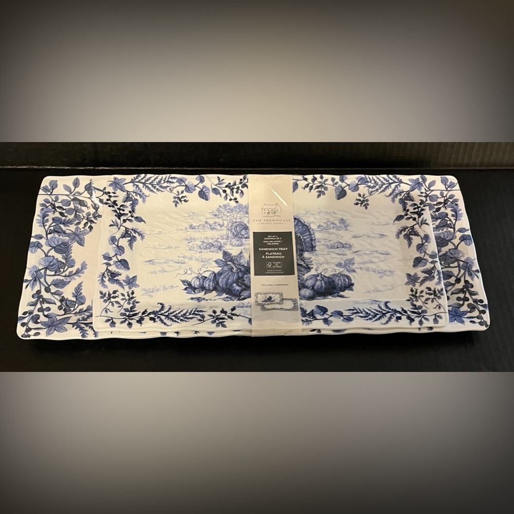 Blue and White Rectangular Serving Platters- set of 2
